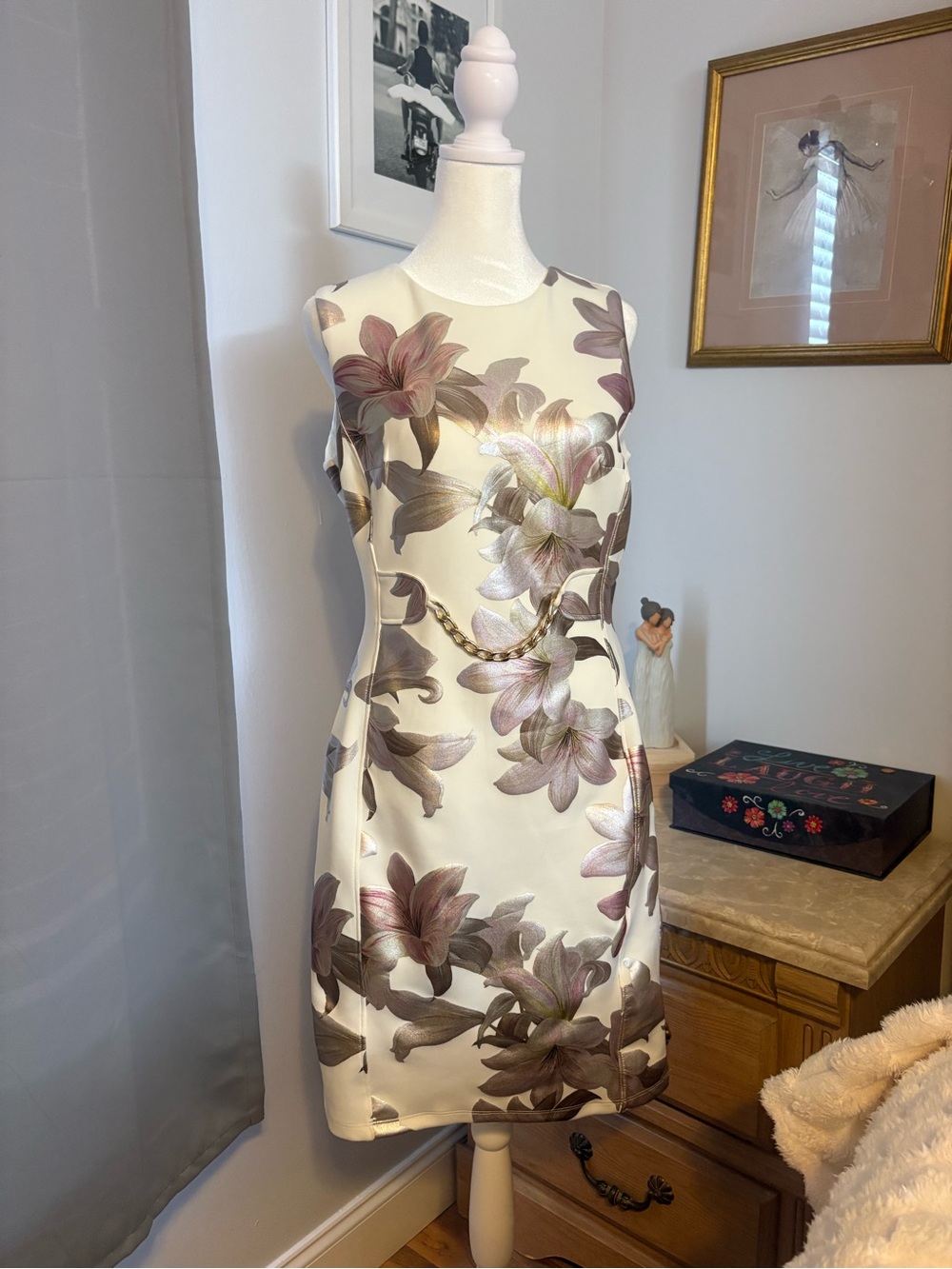 Enfocus Studio Cream Mini Dress with Taupe-Pink Floral Print
